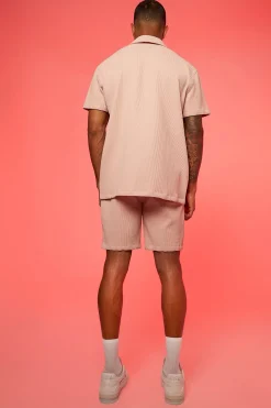 Oversized Short Sleeve Pleated Shirt And Short | BoohooMAN UK