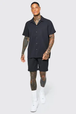 Oversized Short Sleeve Pleated Shirt And Short | BoohooMAN UK
