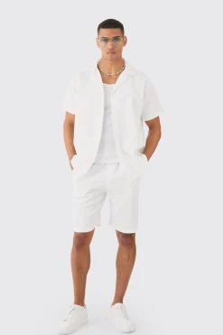 Oversized Short Sleeve Pleated Shirt And Short | BoohooMAN UK