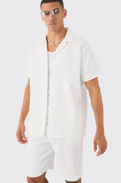 Oversized Short Sleeve Pleated Shirt And Short | BoohooMAN UK
