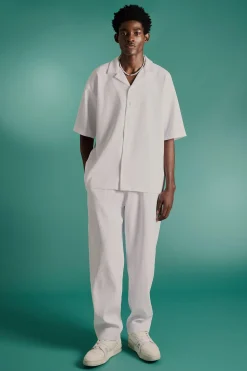 Oversized Short Sleeve Pleated Shirt & Straight Trouser | BoohooMAN UK