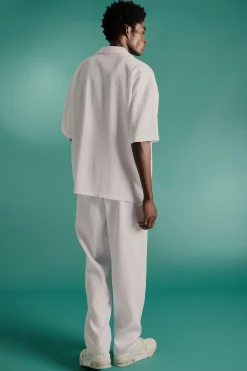 Oversized Short Sleeve Pleated Shirt & Straight Trouser | BoohooMAN UK