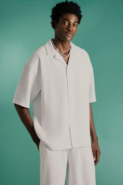 Oversized Short Sleeve Pleated Shirt & Straight Trouser | BoohooMAN UK
