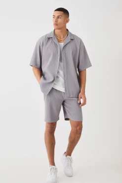 Oversized Short Sleeve Pleated Shirt And Short | BoohooMAN UK