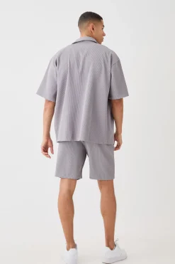 Oversized Short Sleeve Pleated Shirt And Short | BoohooMAN UK