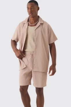 Oversized Short Sleeve Pleated Shirt And Short | BoohooMAN UK