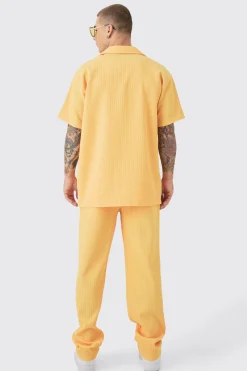 Oversized Short Sleeve Pleated Shirt & Straight Trouser Set | BoohooMAN UK