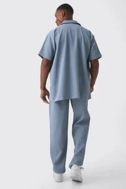 Oversized Short Sleeve Pleated Shirt & Straight Trouser Set | BoohooMAN UK