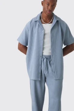 Oversized Short Sleeve Pleated Shirt & Straight Trouser Set | BoohooMAN UK