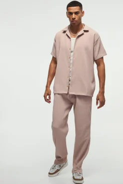 Oversized Short Sleeve Pleated Shirt & Straight Trouser Set | BoohooMAN UK