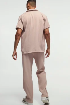 Oversized Short Sleeve Pleated Shirt & Straight Trouser Set | BoohooMAN UK