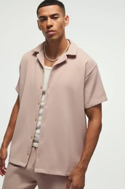 Oversized Short Sleeve Pleated Shirt & Straight Trouser Set | BoohooMAN UK