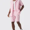 Oversized Short Sleeve Pleated Shirt And Short Set | BoohooMAN UK