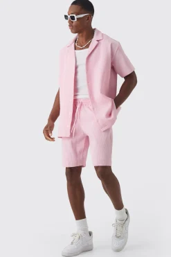 Oversized Short Sleeve Pleated Shirt And Short Set | BoohooMAN UK