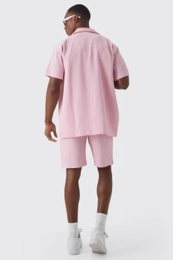 Oversized Short Sleeve Pleated Shirt And Short Set | BoohooMAN UK