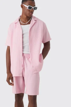 Oversized Short Sleeve Pleated Shirt And Short Set | BoohooMAN UK