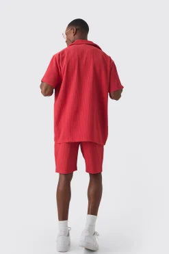 Oversized Short Sleeve Pleated Shirt And Short Set | BoohooMAN UK
