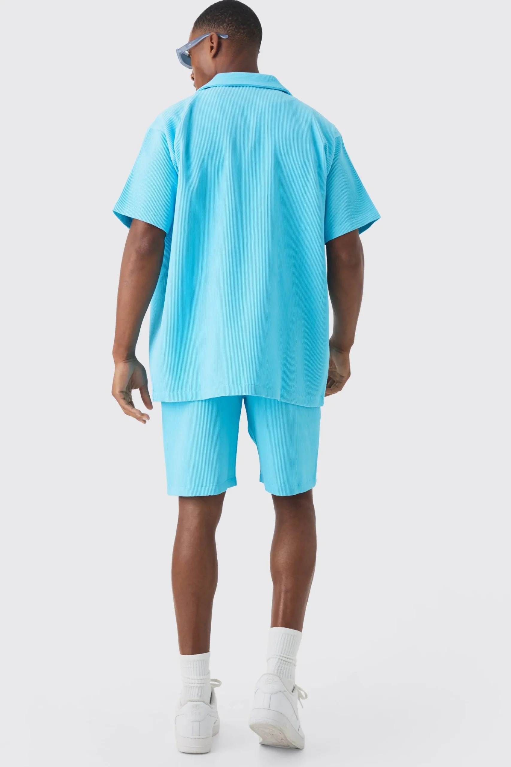 Oversized Short Sleeve Pleated Shirt And Short Set | BoohooMAN UK