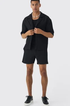Oversized Short Sleeve Pleated Shirt And Short | BoohooMAN UK