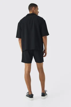 Oversized Short Sleeve Pleated Shirt And Short | BoohooMAN UK