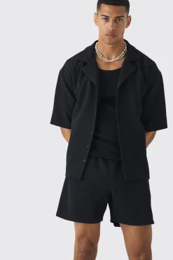 Oversized Short Sleeve Pleated Shirt And Short | BoohooMAN UK