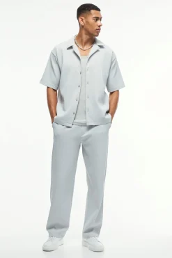 Oversized Short Sleeve Pleated Shirt & Straight Trouser | BoohooMAN UK