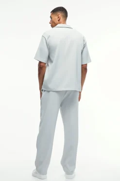 Oversized Short Sleeve Pleated Shirt & Straight Trouser | BoohooMAN UK