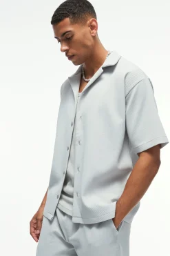 Oversized Short Sleeve Pleated Shirt & Straight Trouser | BoohooMAN UK