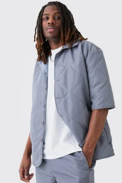 Oversized Short Sleeve Quilted Shirt | BoohooMAN UK