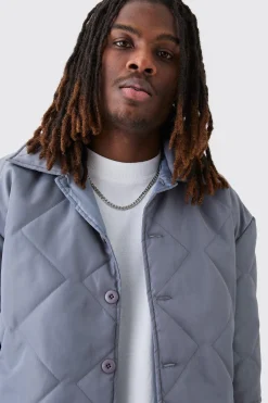 Oversized Short Sleeve Quilted Shirt | BoohooMAN UK