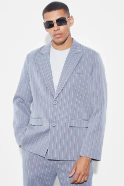 Oversized Single Breasted Stripe Suit Jacket | BoohooMAN UK