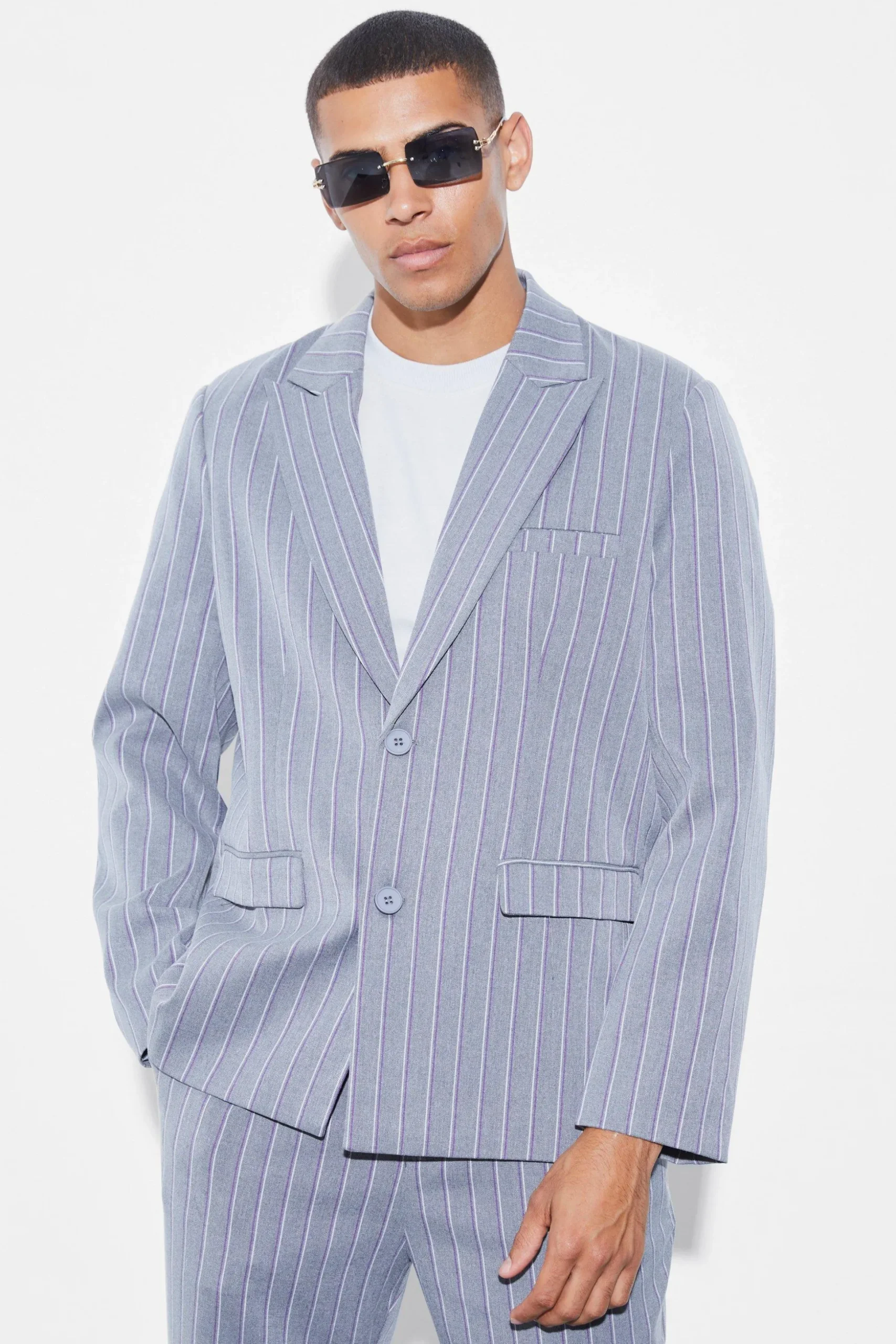 Oversized Single Breasted Stripe Suit Jacket | BoohooMAN UK