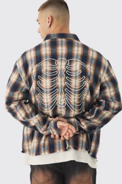 Oversized Skeleton Applique Check Shirt | BoohooMAN UK