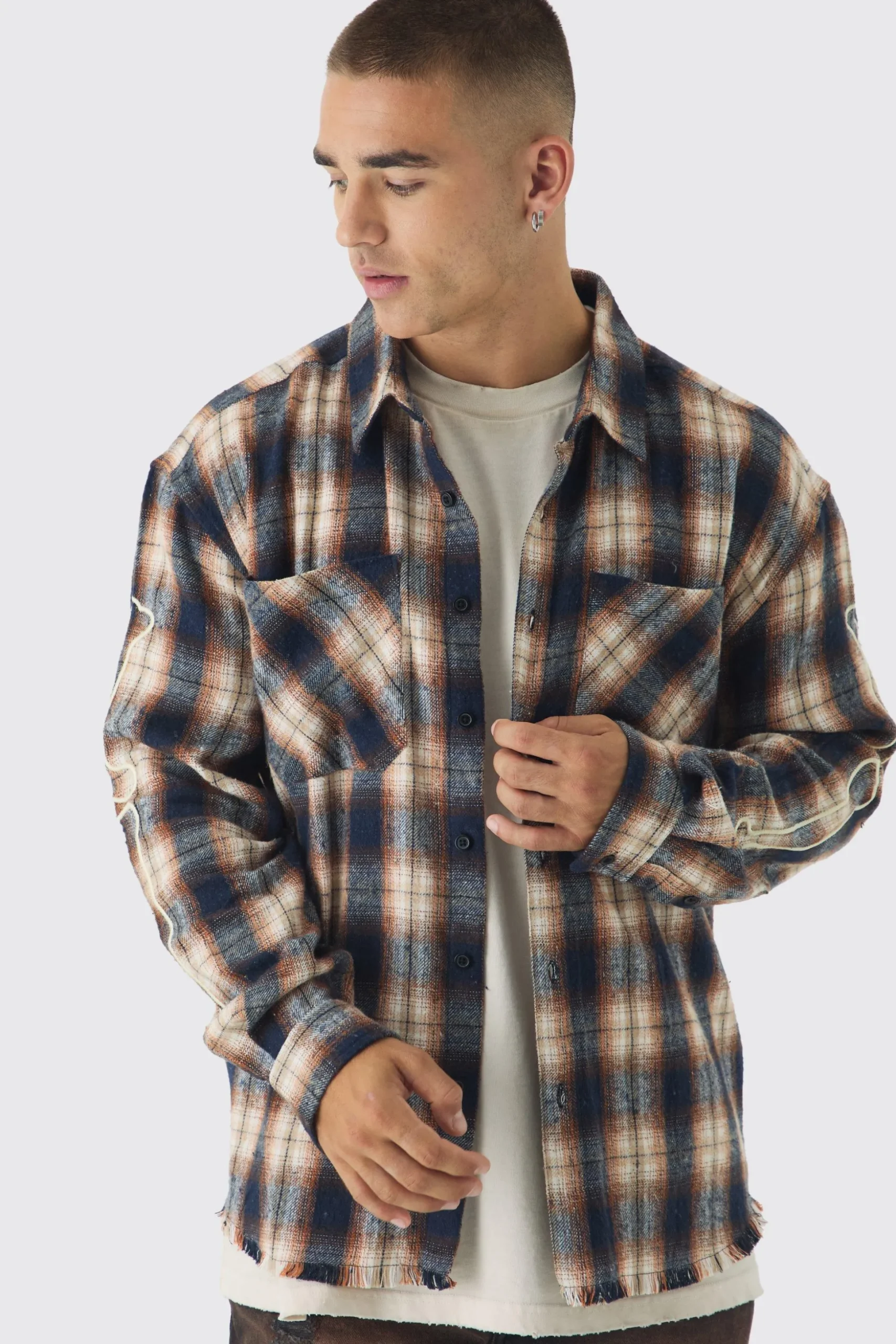Oversized Skeleton Applique Check Shirt | BoohooMAN UK