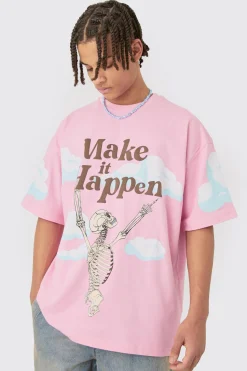 Oversized Skeleton Make It Happen Graphic T-shirt | BoohooMAN UK