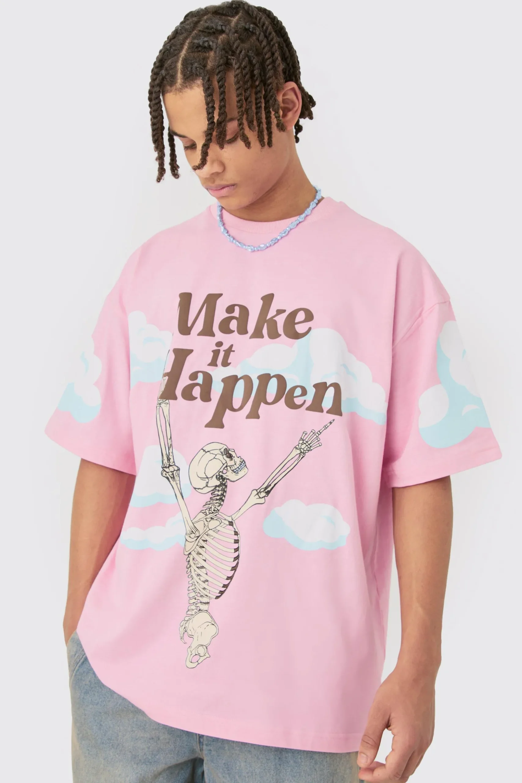 Oversized Skeleton Make It Happen Graphic T-shirt | BoohooMAN UK