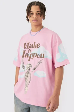 Oversized Skeleton Make It Happen Graphic T-shirt | BoohooMAN UK