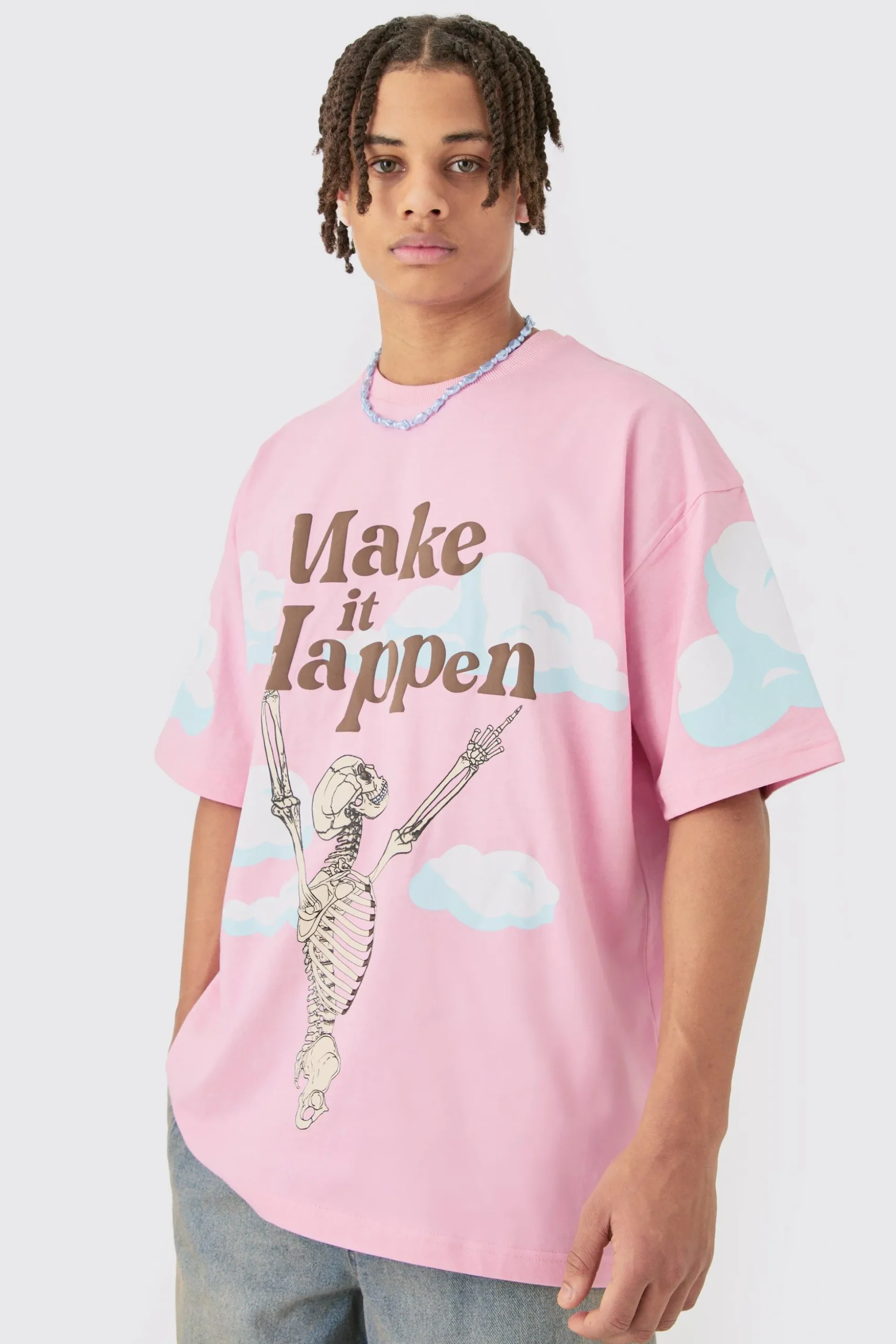 Oversized Skeleton Make It Happen Graphic T-shirt | BoohooMAN UK