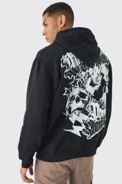 Oversized Skull Back Print Hoodie | BoohooMAN UK