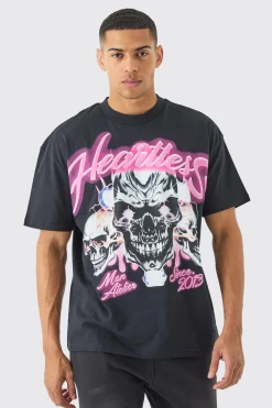 Oversized Skull Heartless Graphic Heavyweight T-shirt | BoohooMAN UK