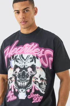 Oversized Skull Heartless Graphic Heavyweight T-shirt | BoohooMAN UK