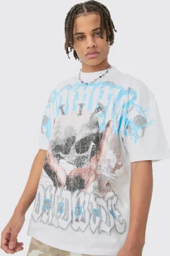 Oversized Skull Over Seams Graphic T-shirt | BoohooMAN UK