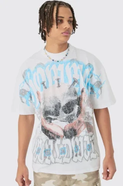 Oversized Skull Over Seams Graphic T-shirt | BoohooMAN UK