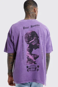 Oversized Skull Overdye Graphic T-shirt | BoohooMAN UK
