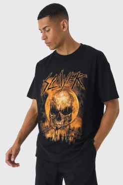 Oversized Slayer Band License Print T-Shirt | BoohooMAN UK