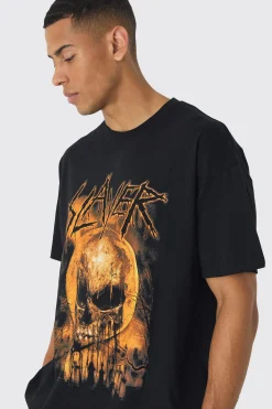 Oversized Slayer Band License Print T-Shirt | BoohooMAN UK