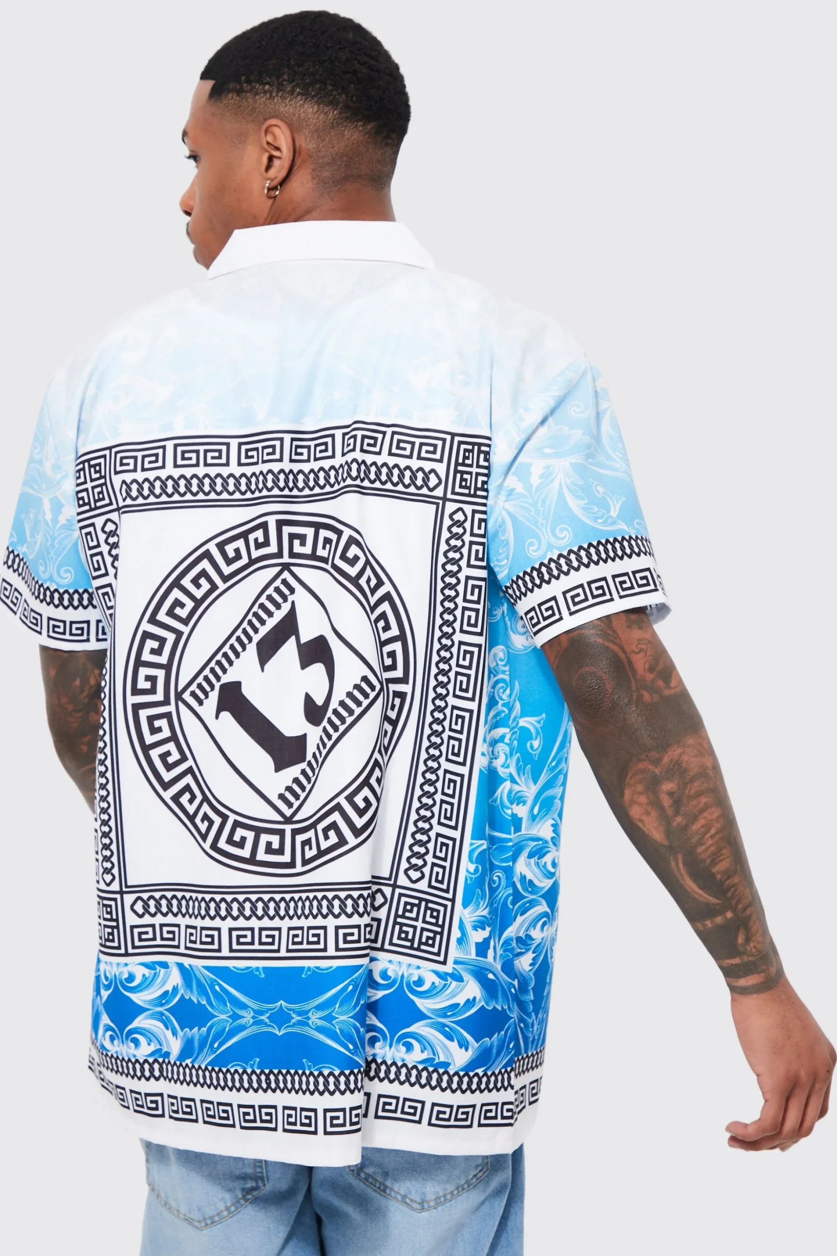 Oversized Slub Baroque Border Printed Shirt | BoohooMAN UK