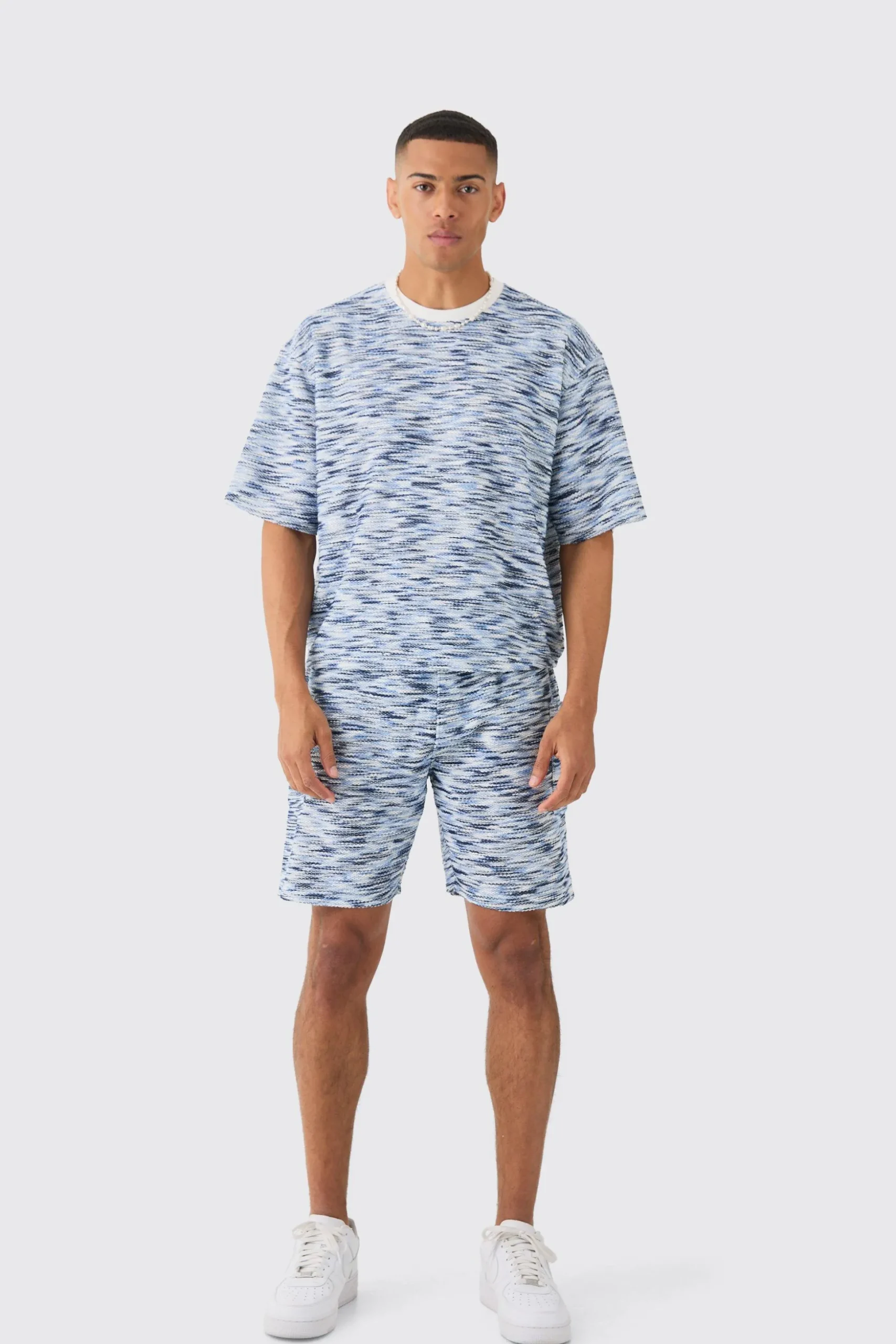 Oversized Slub Boucle Sweatshirt & Short Tracksuit | BoohooMAN UK