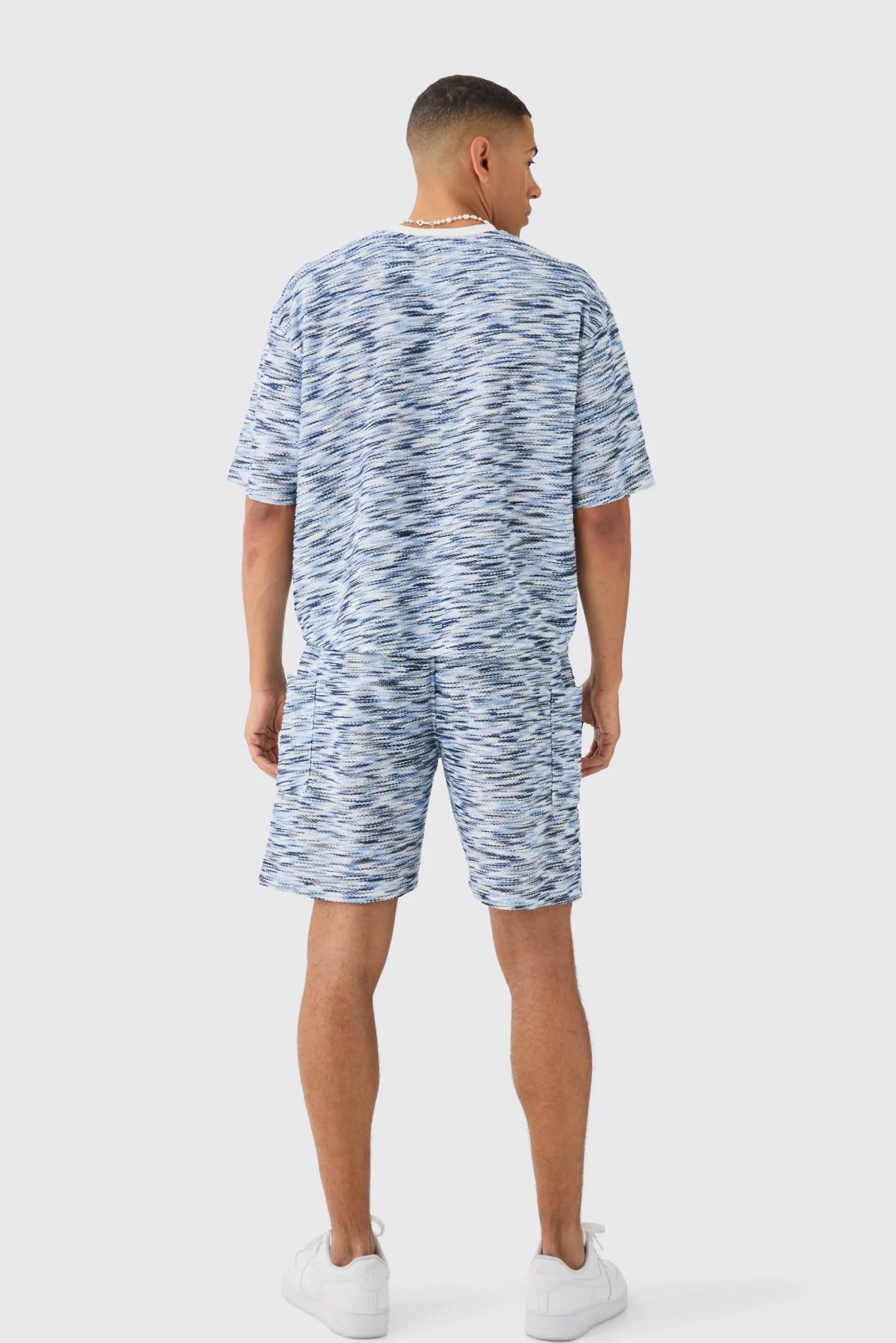 Oversized Slub Boucle Sweatshirt & Short Tracksuit | BoohooMAN UK