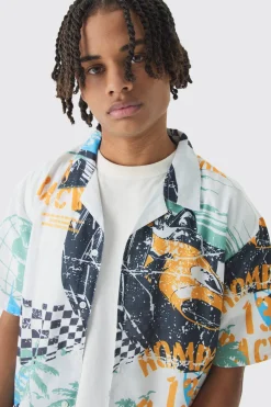 Oversized Slub Moto Shirt | BoohooMAN UK